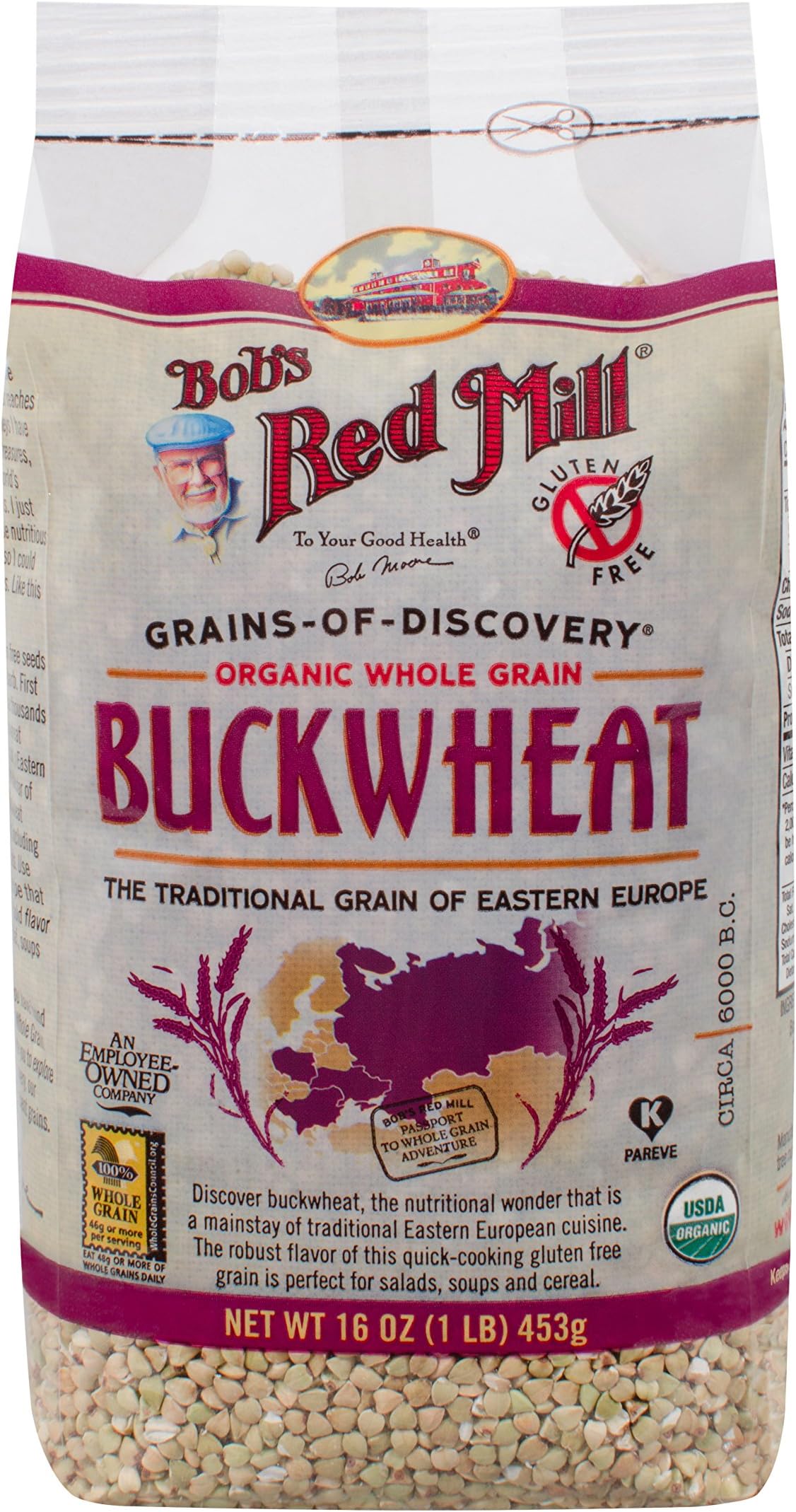 Bob's Red Mill, Organic Whole Grain Buckwheat Groats, Gluten Free, 16 Ounce (453 g)