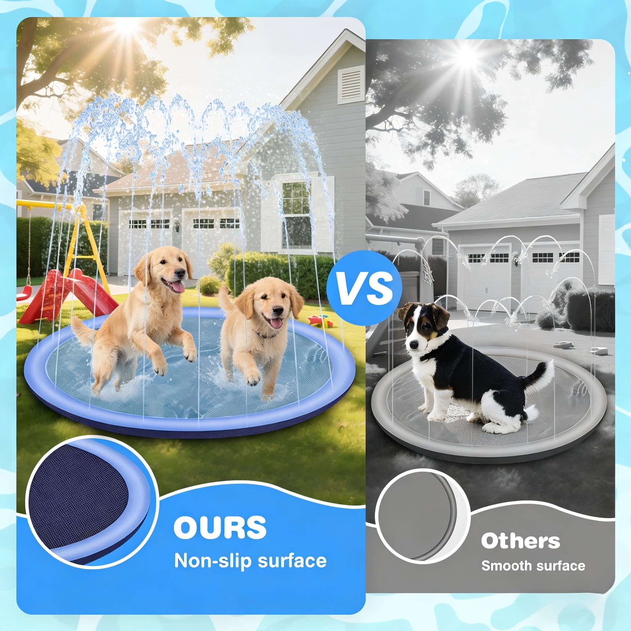 Splash Pad, Tapete de Juegos de Agua 100CM Almohadilla de Aspersor de Juego, Almohadilla de Salpicaduras para Perros, Tappetino da Gioco Acquatico per Neonati, Bambini,Cani e Animali Domestici