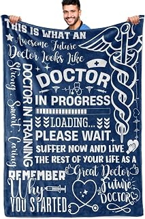 Future Doctor Gifts for Men, Doctor in Progress, Funny Appreciation Thank You Throw Blanket for Medical School Students, Brothers, Friends, 50 x 65 Inches, Blue
