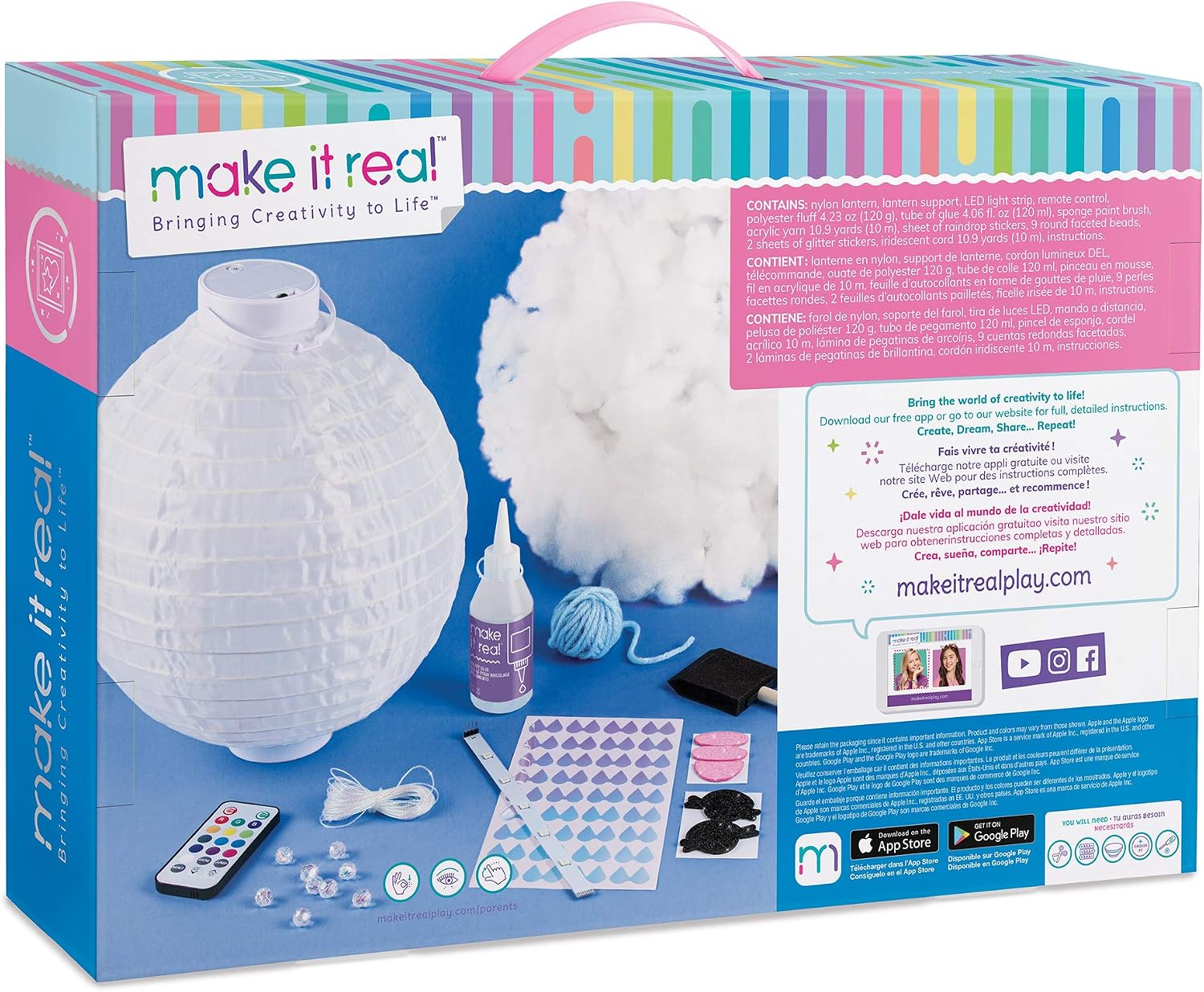 Make It Real - DIY Led Cloud Lamp - Hanging Bedroom Lamp with Color Changing Led Lights - Includes Nylon Lantern, LED Strip, Beads, Stickers, and More! - DIY Arts and Crafts for Kids