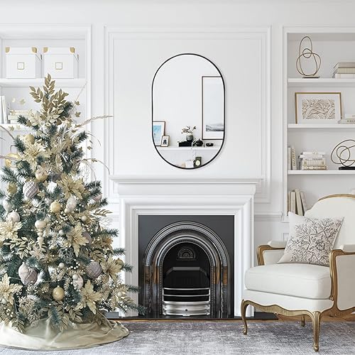 Miniatura 2 de zenmag Espejo ovalado negro, espejo de baño ovalado de 36 x 24 pulgadas, espejo grande con marco de metal, espejo de tocador negro, espejo de pared