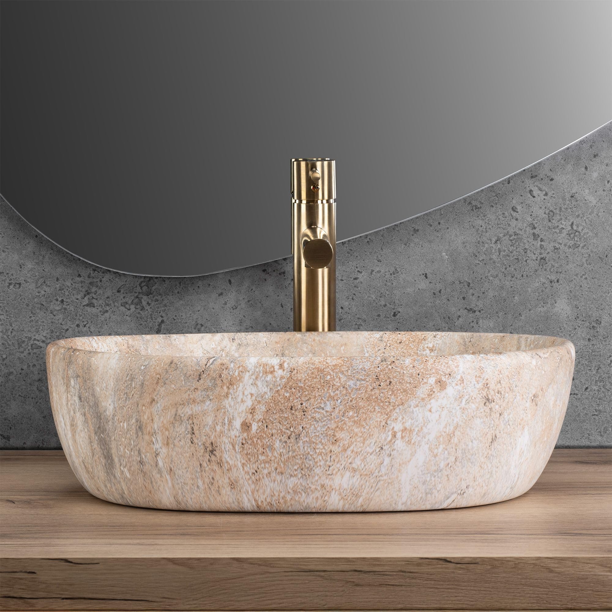 Rea - Lavabo Da Appoggio Amelia Savana Matt In Ceramica,Pietra Artificiale, Ovale 48X34,5X13,6cm