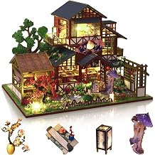 GuDoQi DIY Miniature Dollhouse Kit, 124 Scale Tiny House with Music Plant, Model Craft Kit for Adults, Great Handmade Gift for Birthday Christmas Day, Japanese Villa Courtyard