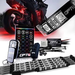 OPT7 Aura Motorcycle LED Accent Lighting Kit, RGB Multi-Color Lights Kit with Remote, Motorcycle Lights Underglow Strips Accessories with Switch for Sportsbike, 10pc Single Row