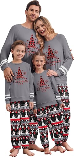 Ekouaer Family Christmas Pajamas Matching Sets Cute Long Sleeve Couple Pjs