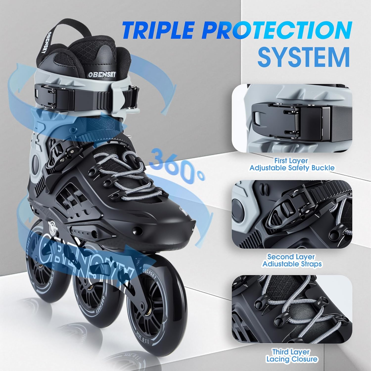 Adults Roller Blades for Women & Men, Inline Skates High Professional Roller Blade for Teens, Fitness & Recreation Racing Skates, Black & Gray, Size 6.5-10.5