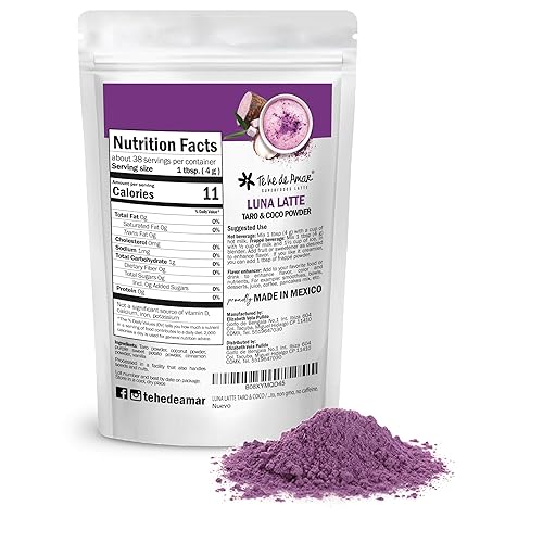Miniatura 2 de LUNA LATTE TEA TARO & COCO / TE HE DE AMAR. Peso neto: 5.3 oz (150g) 38 tazas. Taro, Coco, Batata Morada, Canela, Vainilla. 100% natural, puro, en
