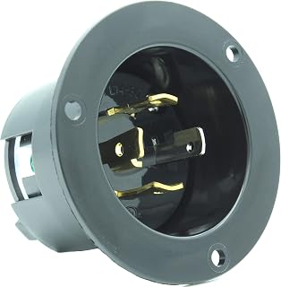 Journeyman-Pro 2715, NEMA L14-30 Flanged Inlet Generator Plug, 30A 125/250 Volt, Locking Receptacle Socket, Black Industrial Grade, Grounding Welding Use 7500 Watts