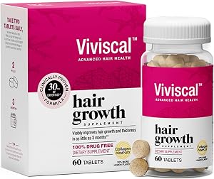 Viviscal Hair Growth Supplements for Women for Thicker, Fuller Hair, Nourishes Thinning & Loss, with Proprietary Collagen Complex, 60 Tablets, 1 Month Supply, Bottle, 60 Count (Pack of 1)