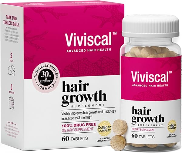 Hair Growth Supplements for Women for Thicker, Fuller Hair, Nourishes Thinning & Loss, with Proprietary Collagen Complex, 60 Count (Pack of 1)