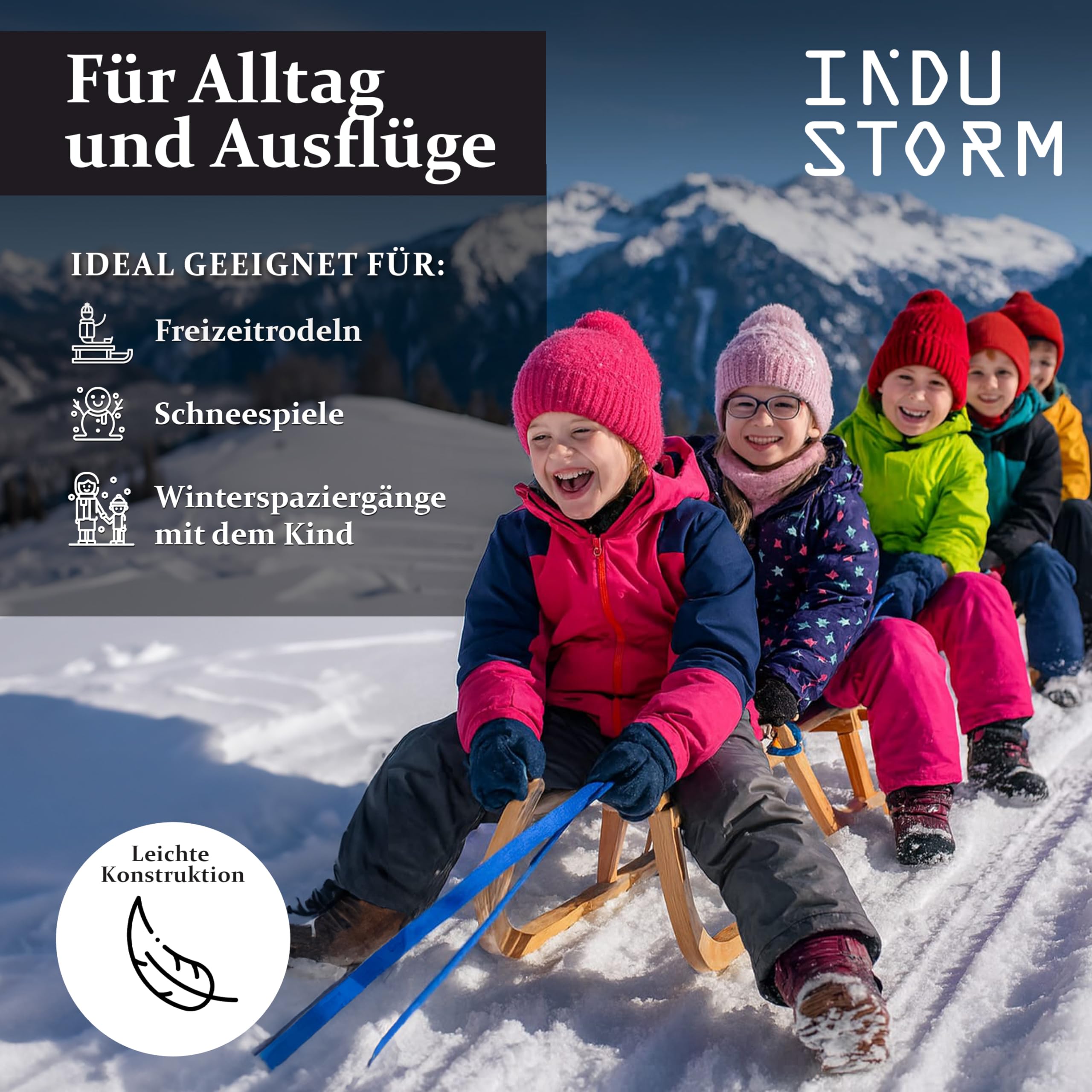 Holzschlitten, Schlitten aus Buchenholz für Kinder & Erwachsene, Kinderschlitten, Metallverstärkungen, Vintage Hörnerschlitten & Weihnachtsschlitten