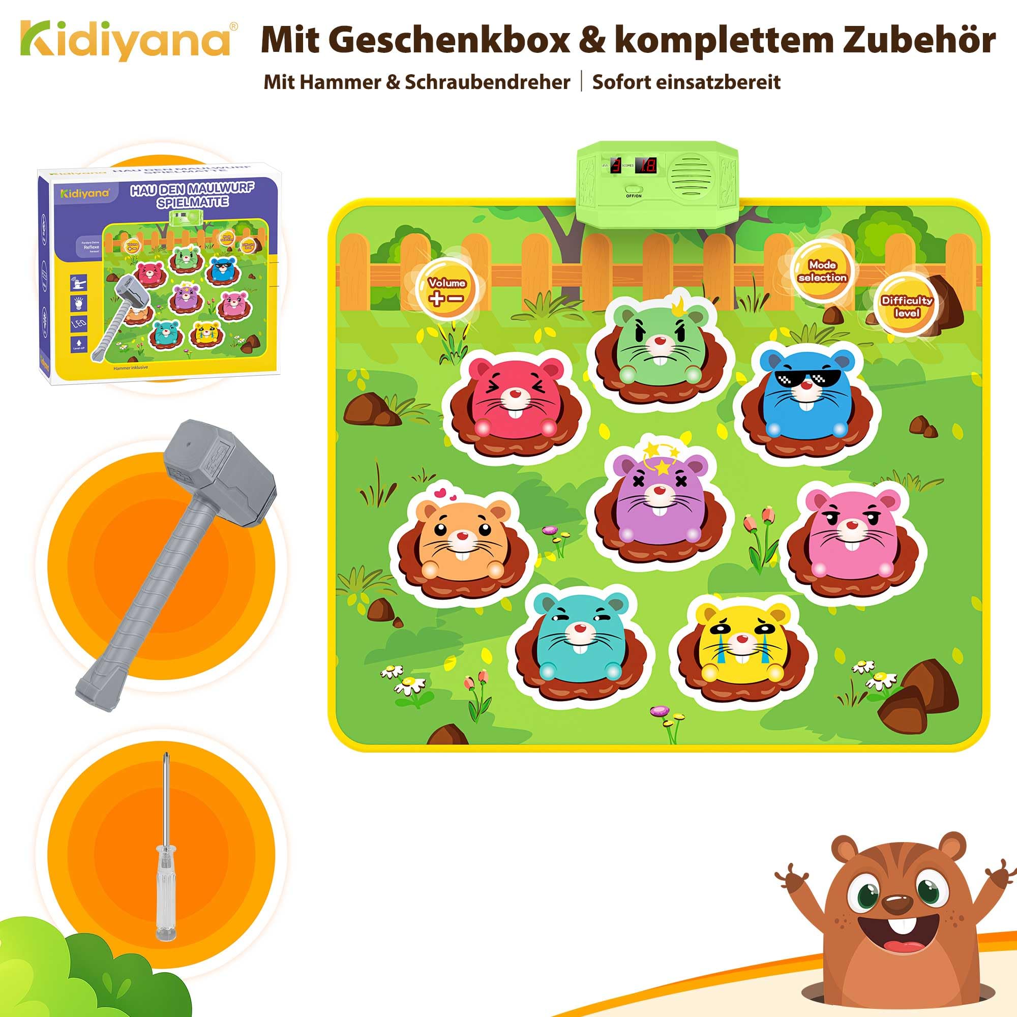 Schlag Spielmatte elektronisches Hammerspiel für Kinder und Erwachsene, Reaktionsspiel mit 8 Spielmodi & 24 Level, Klopfspiel ab 3 Jahre mit Musik & Licht, Maulwurf