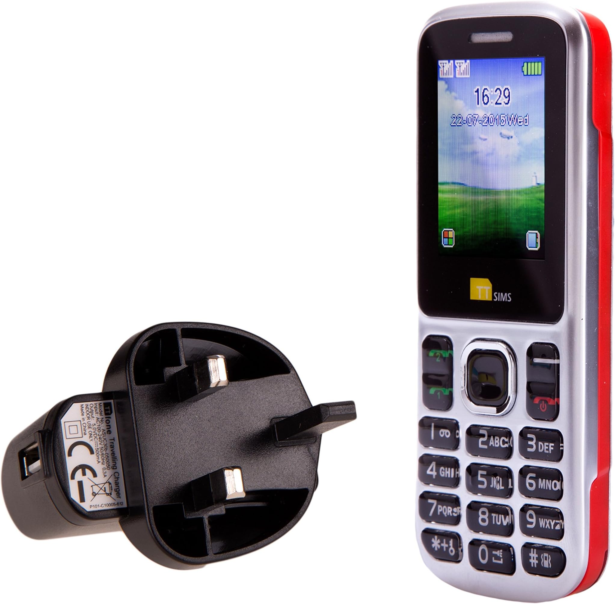 TTsims - Dual Sim TT130 Mobile Phone - Camera - Bluetooth - Cheapest Twin 2 Sim Phone (with Mains Charger, Red)