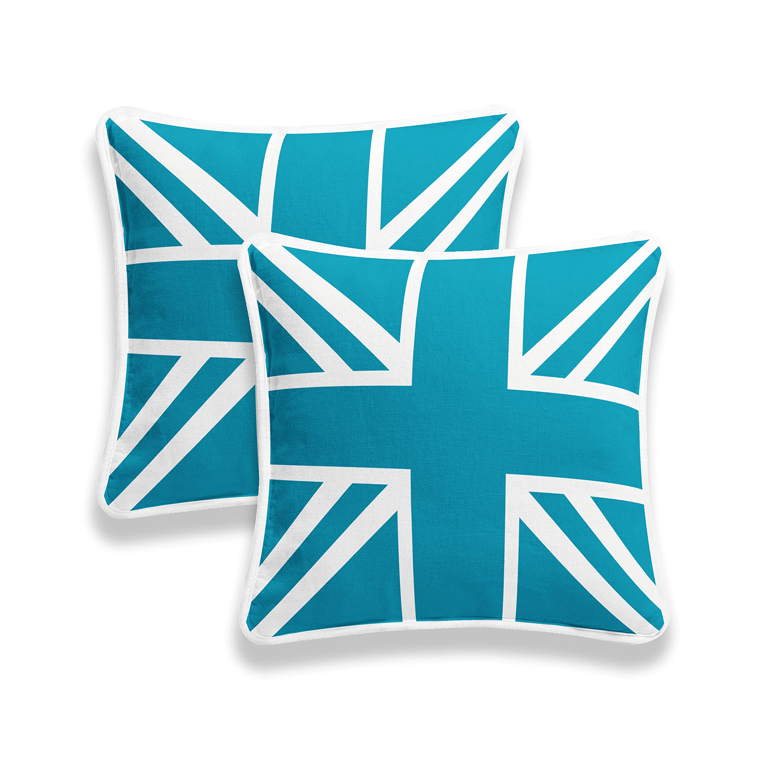 Arlinens Union Jack Teal White 100% Cotton Union Jack/British Flag Vintage Style, Home Decorative Cushion Cover Size 18X18 (45X45 Cm) (, Pack Of 2)