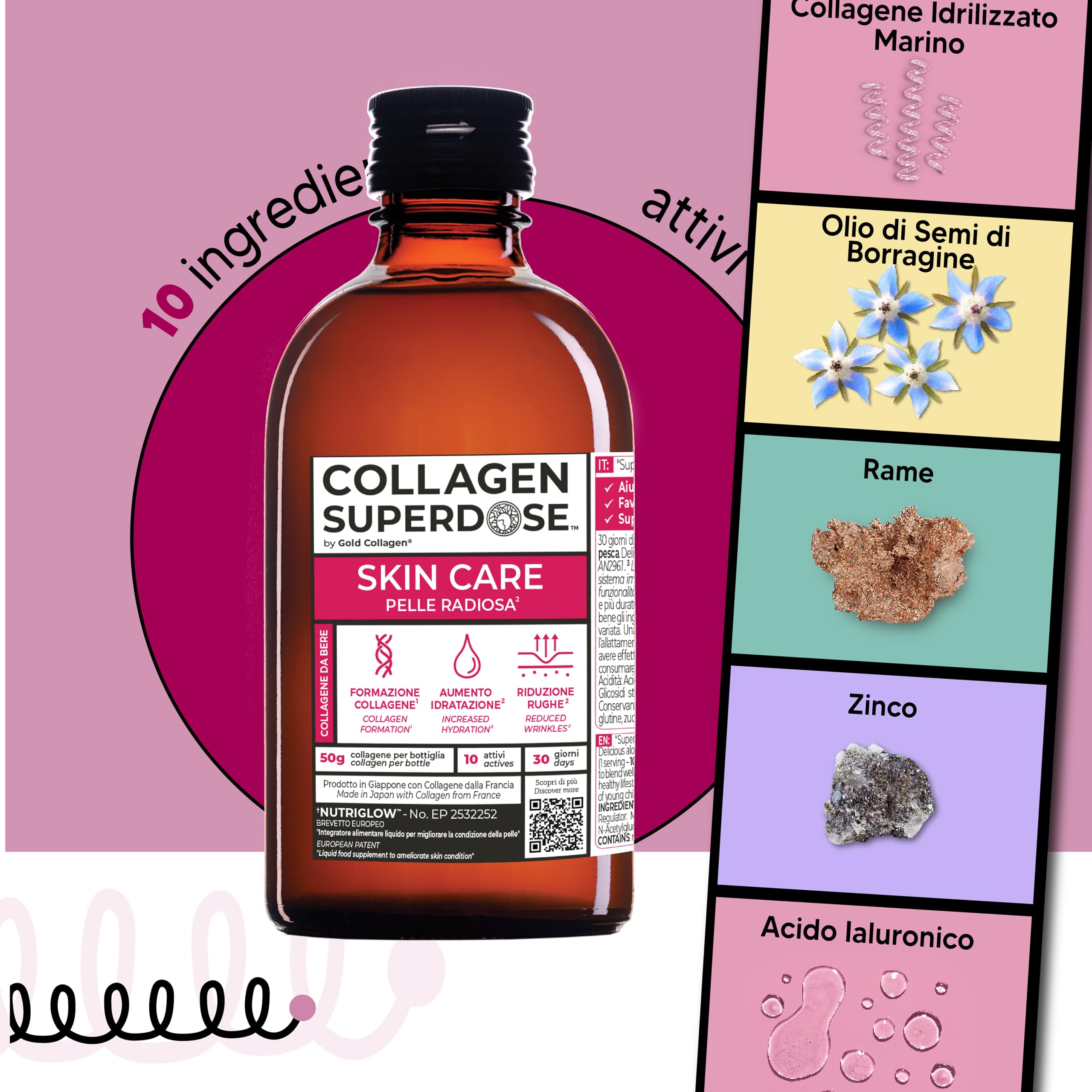 COLLAGEN SUPERDOSE BY GOLD COLLAGEN Skin Care - Collagene Integratore Antiage con Vitamina C, Integratore al Collagene Marino con Acido Ialuronico, Biotina e Zinco Capelli e Unghie, 300 ml