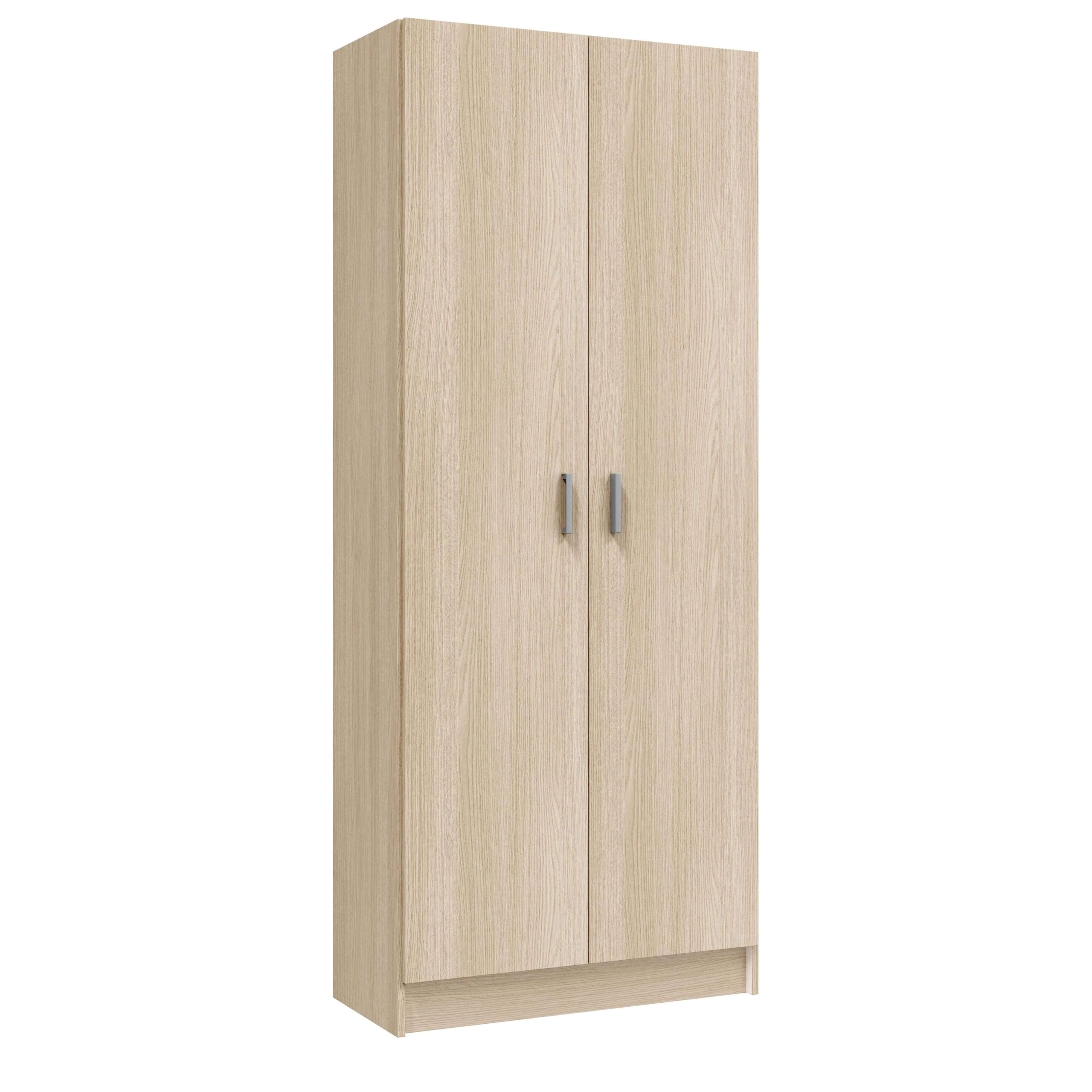Habitdesign Armario Multiusos, Escobero 2 Puertas 3 Estantes, 180x73x37 (AltoxAnchoxFondo - en cm), Color Roble
