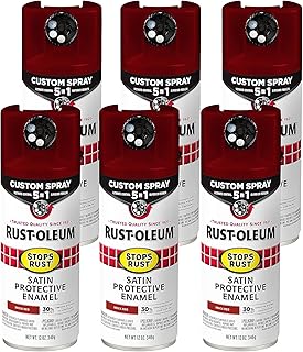 Rust-Oleum 385008-6PK Stops Rust Custom Spray 5-in-1 Spray Paint, 12 oz, Satin Brick Red, 6 Pack