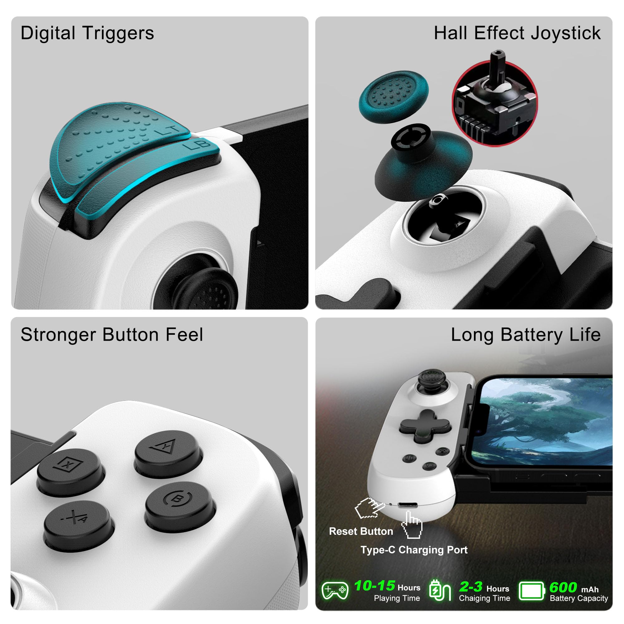 Joso Controller di gioco mobile per iPhone/Android/PC/Switch/PS4/PS3, joystick Bluetooth Gamepad con Turbo/giroscopio/vibrazione a 6 assi, Play Call of Duty, Roblox, Genshin Impact, Cloud Gaming,