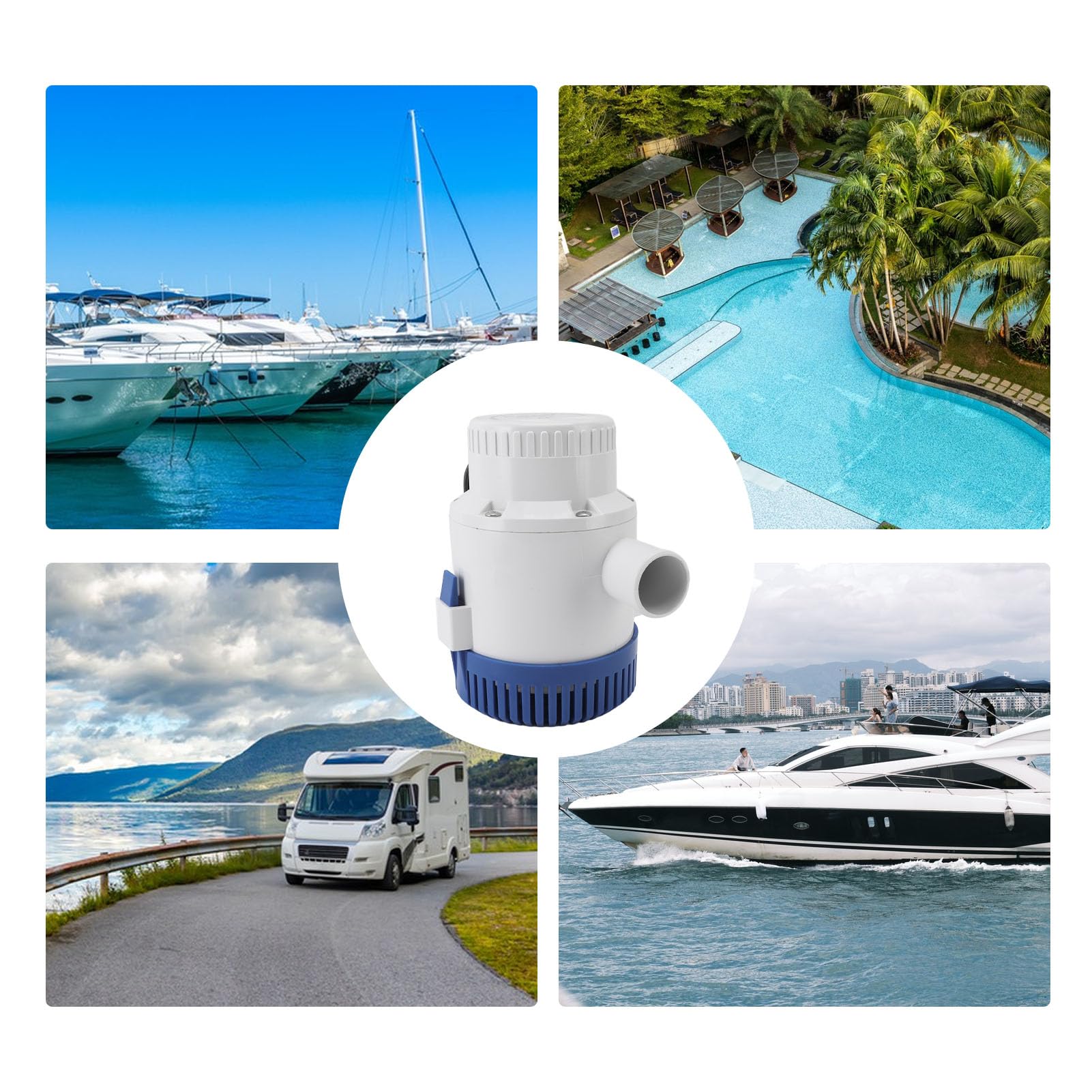 Bomba de Sentina Marina para de 3700 GPH, Bomba de Achique Automática de Prevención de Sobrecalentamiento de bajo Ruido ABS de 12 24v, para Piscinas Caravana RV (24V)
