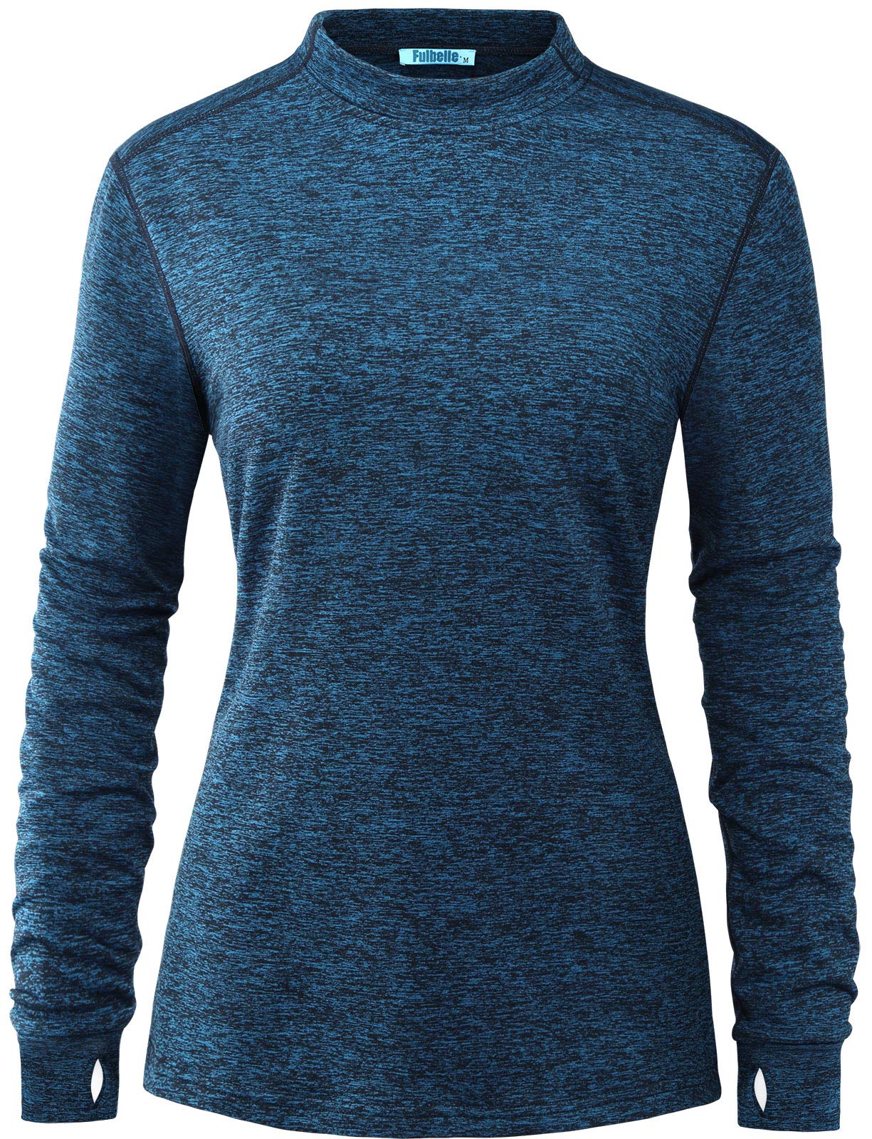Fulbelle Womens Thermal Fleece Mock Neck Long Sleeve Running Shirts, Thumbholes Cold Weather Base Layer