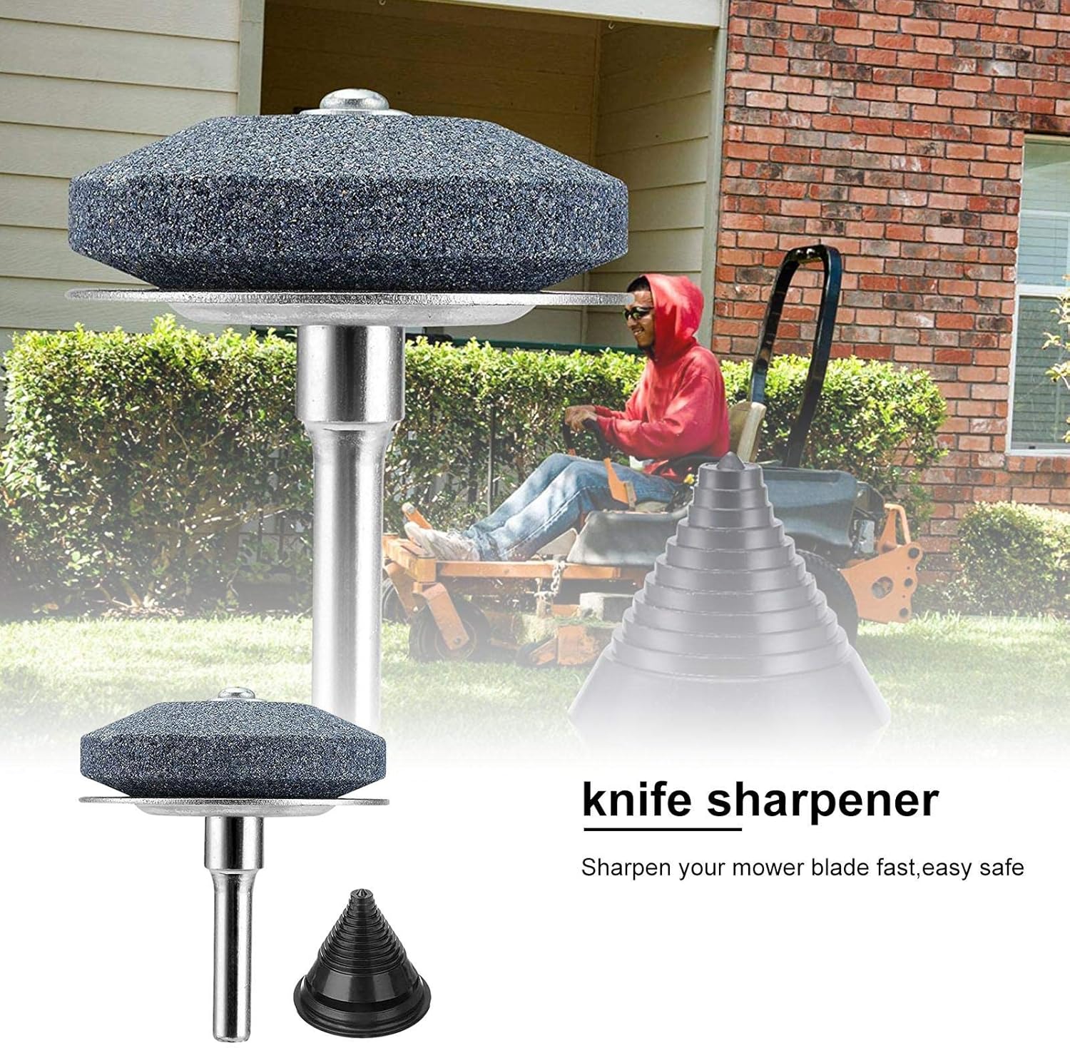Naysku Lawn Mower Blade Sharpener, for Grinding Lawn Blades, Drill Blades, Lawn Mowers, Sickle Mowers, Rotary Tillers, with Balancer Lawn Mower Supplies, 3 Knifestone and 1 Balancer