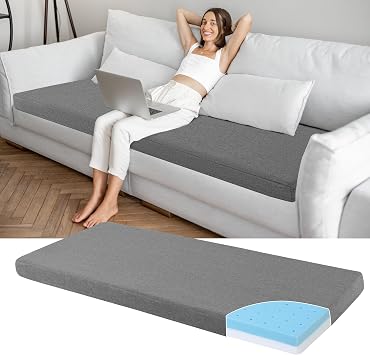 HOMBYS 3 Inch Memory Foam Sofa Topper Pad, 59" L x 27.5" W Couch Topper Cushion with Washable Cover for Sofa, Couch Cover Pad with Non Slip Bottom