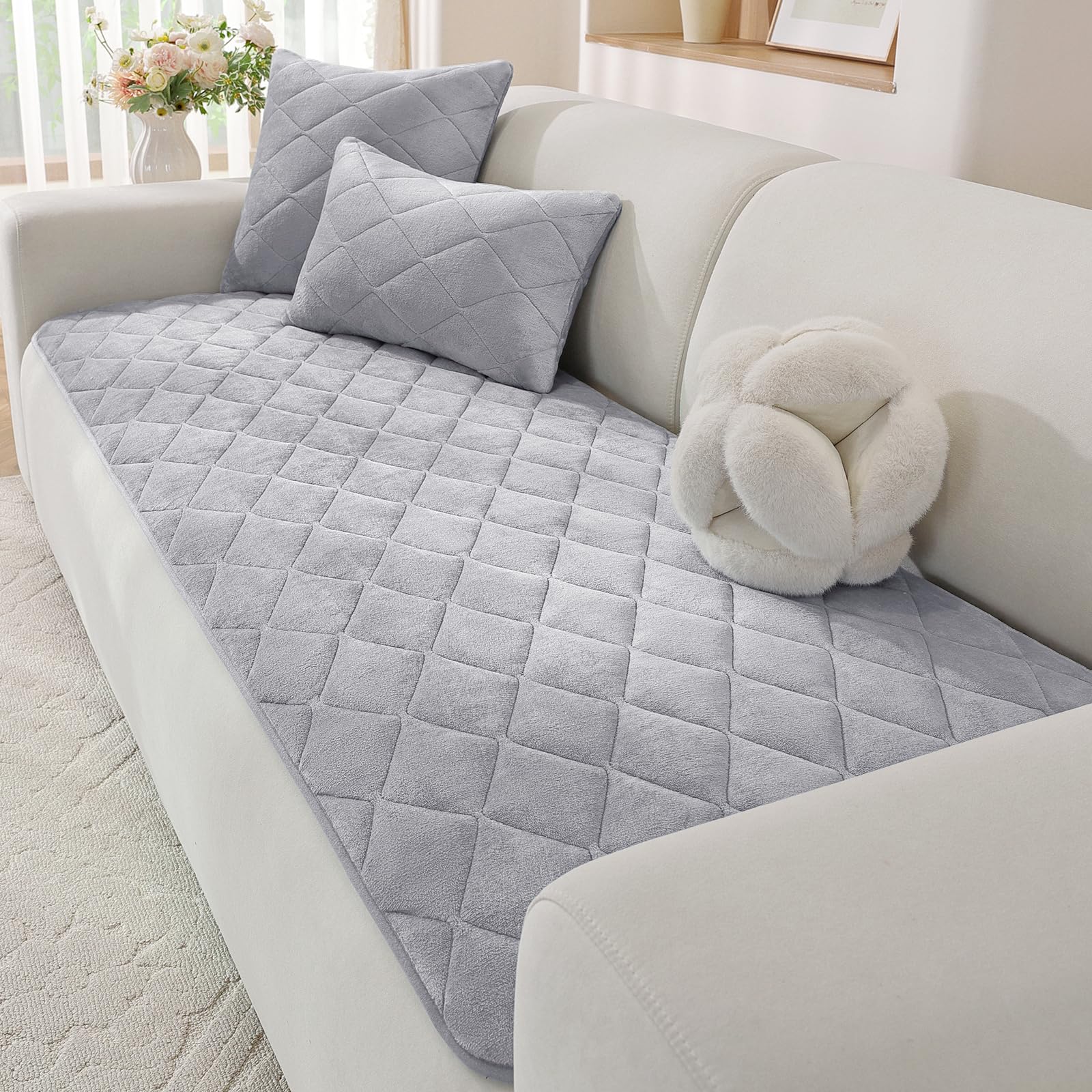 XINEAGE Thick Sofa Covers 2 3 4 Seater, Non-Slip Fuzzy Pet Sofa Cover Washable, L-Shaped Corner Couch Cover, Sofa Seat Covers Furniture Protectors for Dogs, Pet (70x150cm, Light Grey)