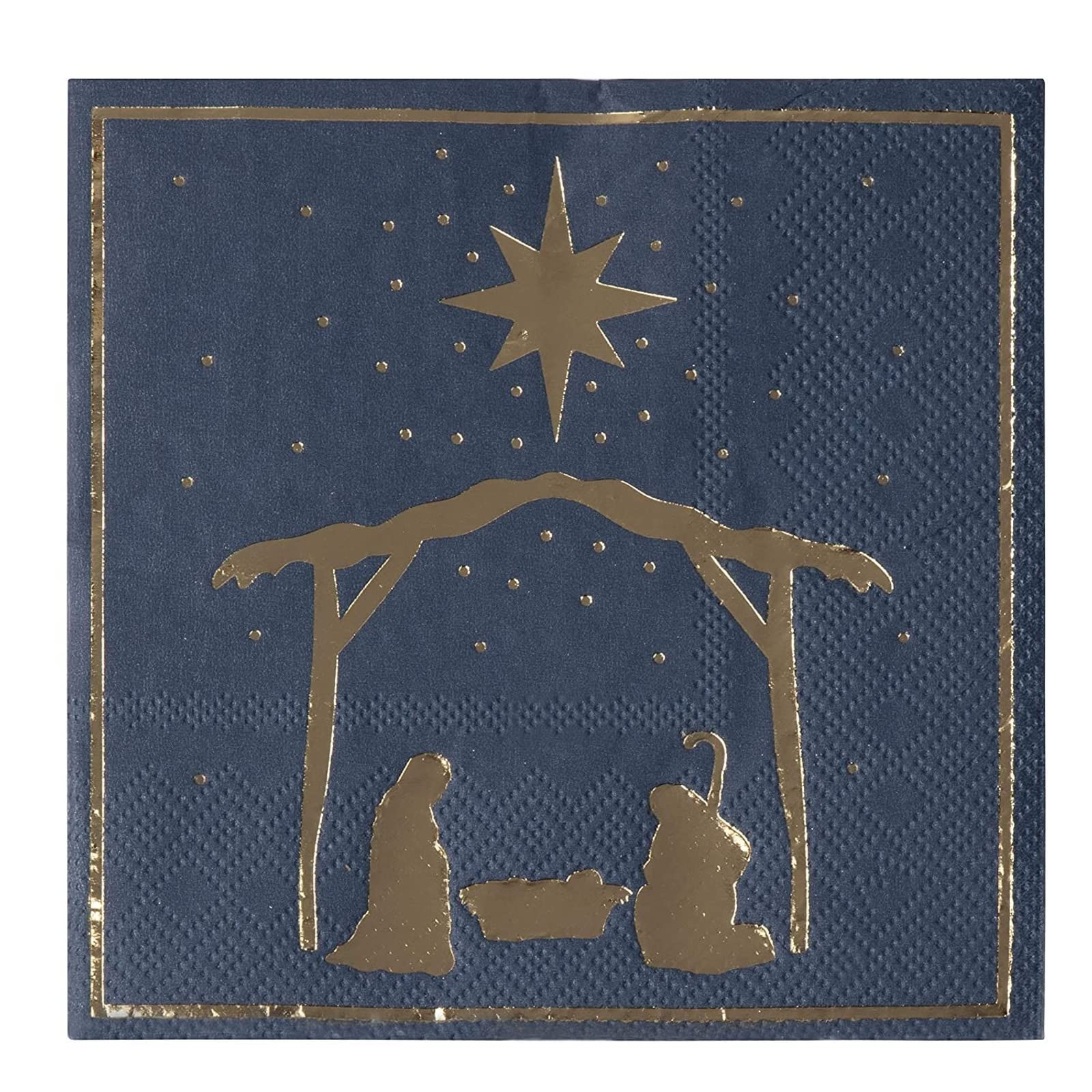 Juvale Nativity Scene Paper Napkins - 5 x 5 in, Navy Blue, 3-Ply, 50 Count - Metallic Gold Foil Design & Highly Absorbent