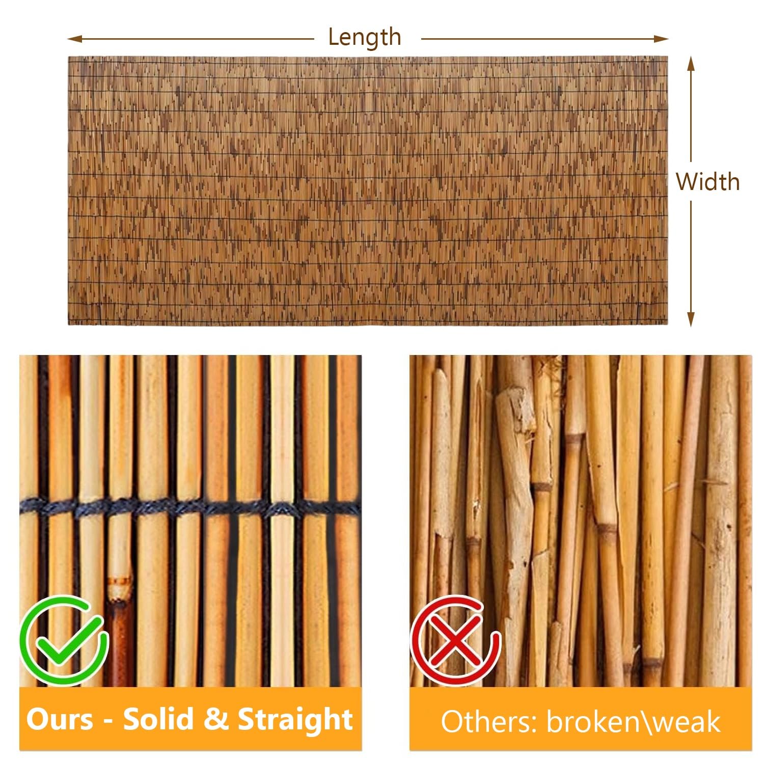 Bamboofor balkonowa dekoracyjna zasłona ogrodowa na zewnątrz patio podwórko osłona okna 50/80/110/130 cm wysokości (120 x 500 cm)