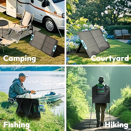 Miniatura 8 de Panel solar portátil de 100 W, cargador solar plegable para mochileros con 23% de alta eficiencia, USB-C y puertos USB duales, IP67 impermeable,