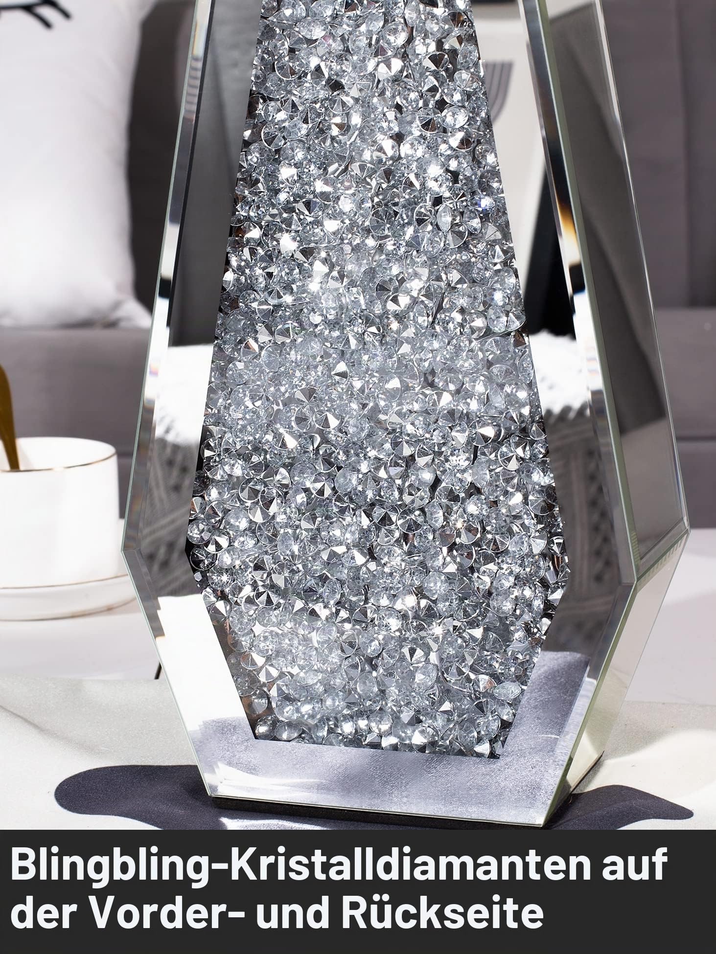 SHYFOY Spiegel Vasen Deko, Kristall Diamant Vasen für tischdeko, Deko Vasen aus Glas, Silber, 30 cm, Kann kein Wasser Halten