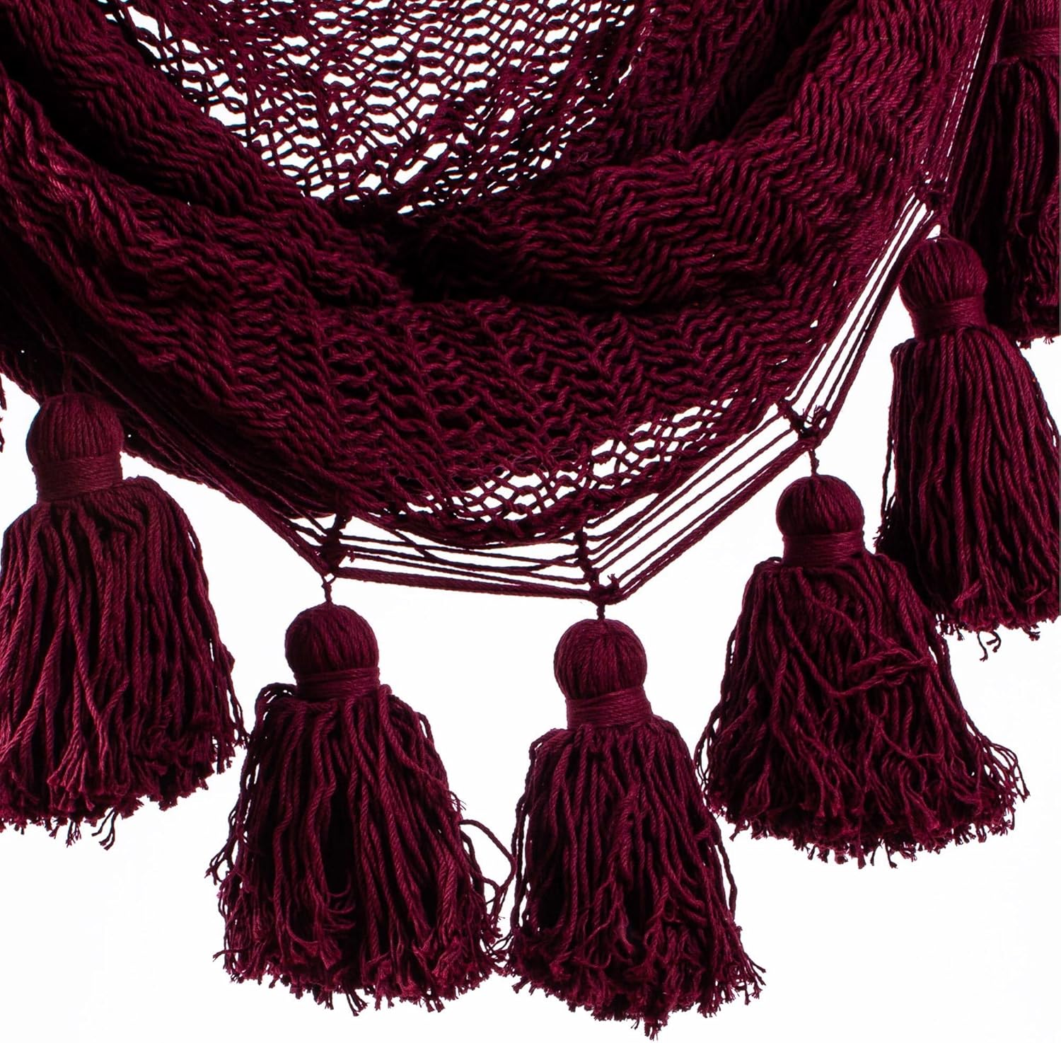 NOVICA Handmade Cotton Hammock Swing Tasseled Rope Mayan Wine from Mexico Burgundy Solid Tropical Decor 'Ocean Seat in Bordeaux'