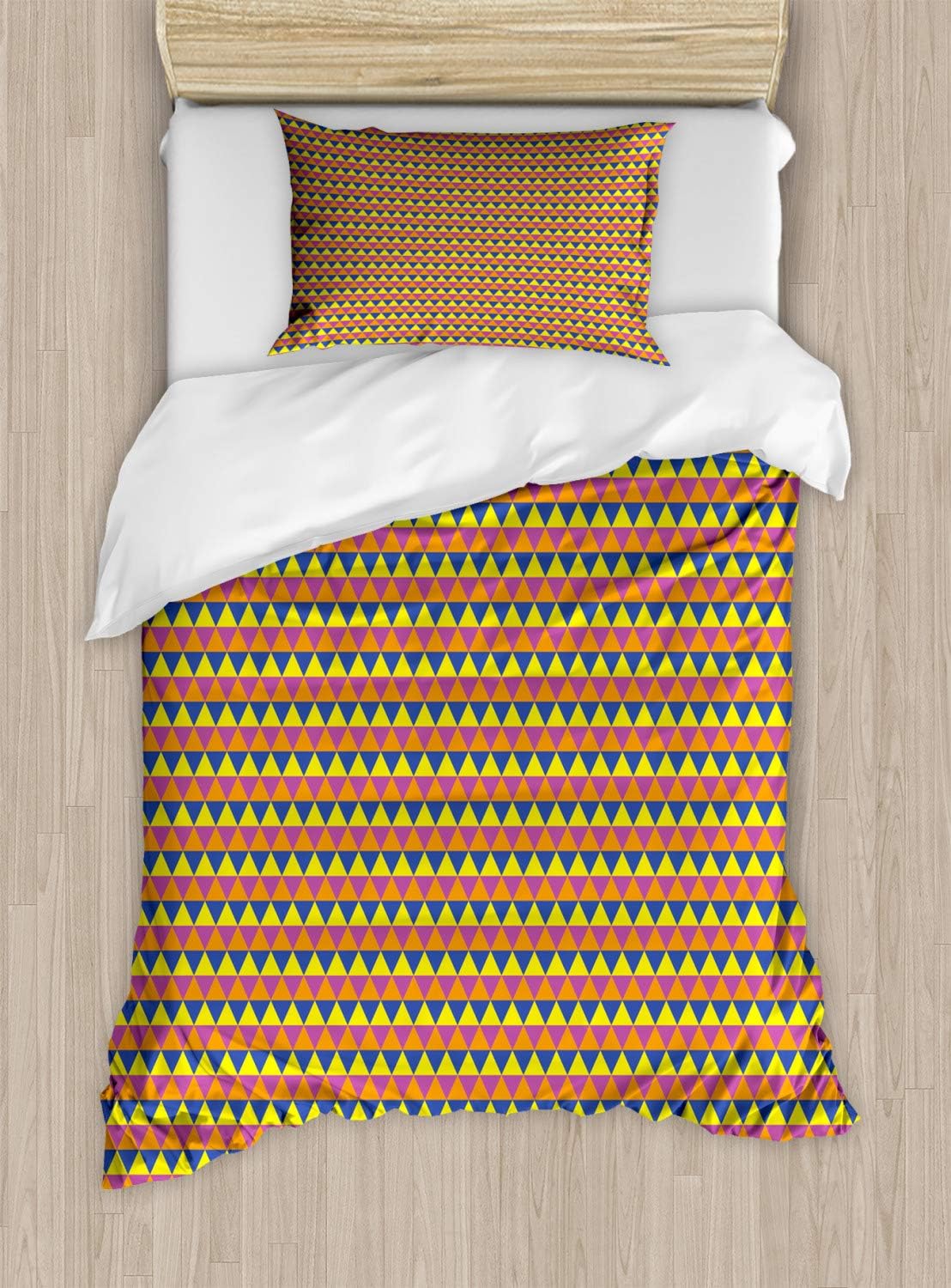 Ambesonne Geometric Duvet Cover Set, Simple Modern Pattern with Repetitive Vibrant Triangles, Decorative 2 Piece Bedding Set with 1 Pillow Sham, Twin Size, Yellow Blue