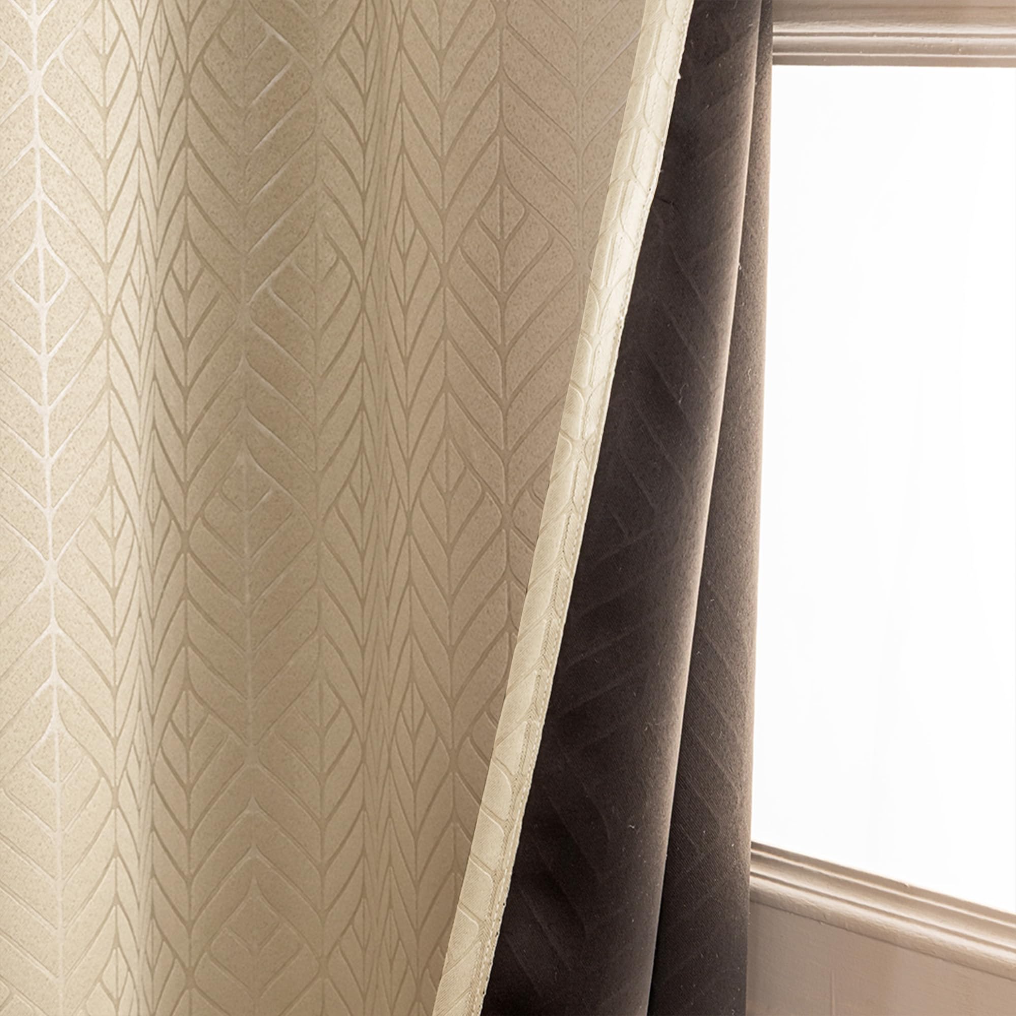 HOMEMONDE 100% True Blackout Curtains 5 Feet Window - Pack of 2 Curtains, Embossed Panels Light Block Thermal Insulated & Noise Reducing Room Darkening Curtains (Beige, 60Inch)-image-0