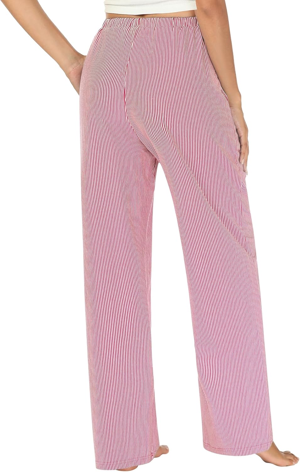 Womens Striped Pajama Pants Cotton Comfy Lounge Pj Pants Casual Wide Leg Drawstring Elastic Sleep Bottoms with Pockets - Image 3