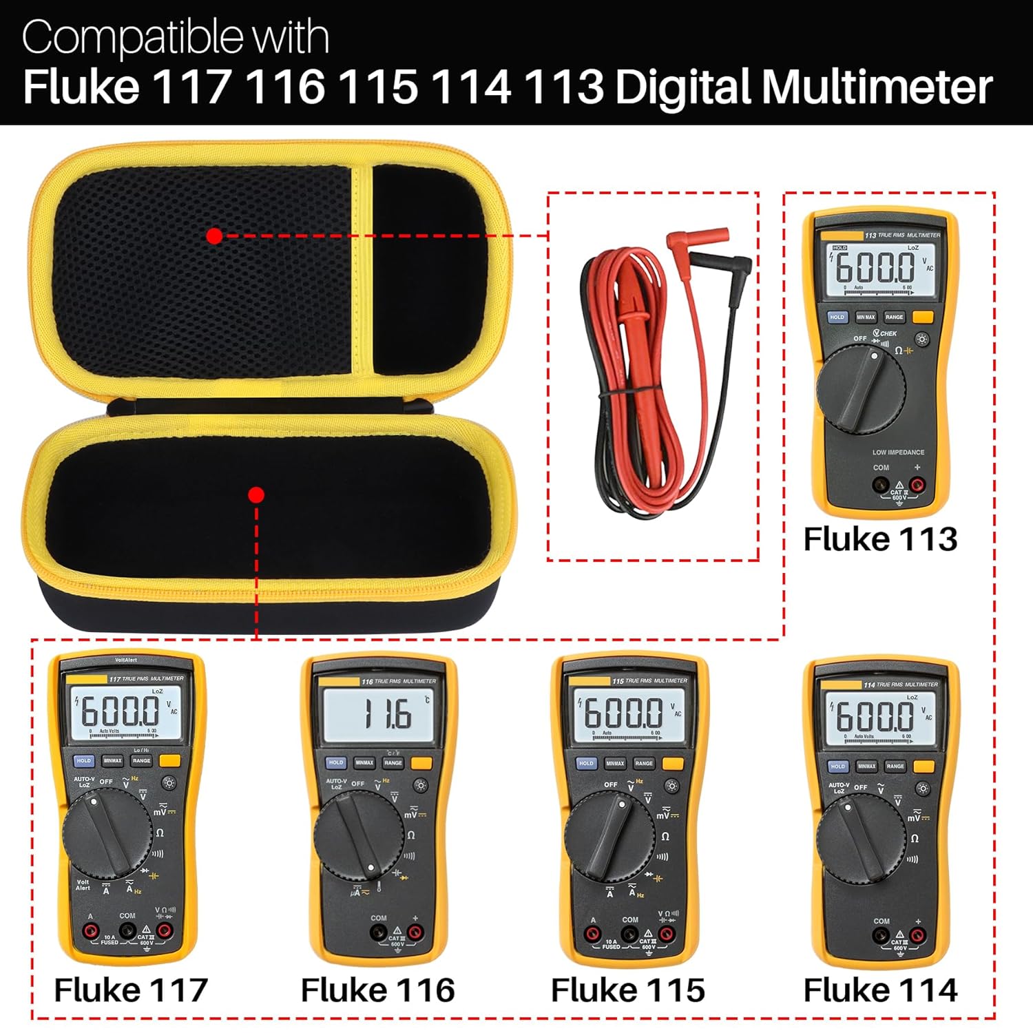 Hard Case Compatible with Fluke 117 116 115 114 113 Digital Multimeter - Image 3