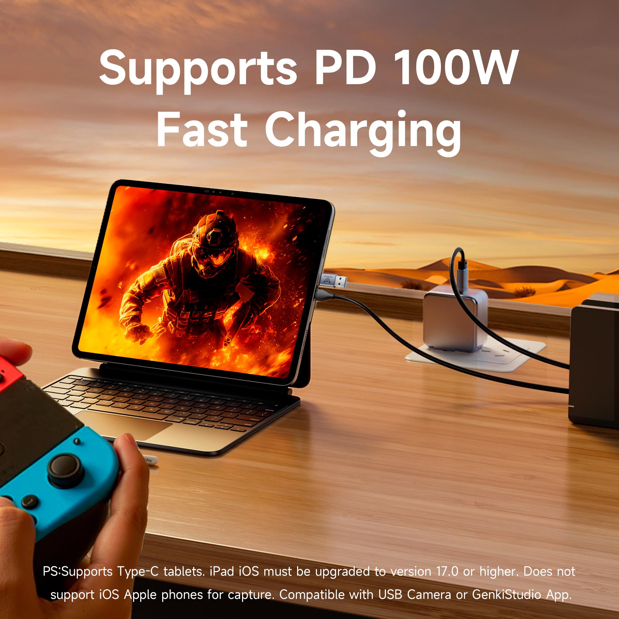 Tarjeta de captura de video con cable PD HDMI de 100 W a USB 3.0/USB C 1080P 60 fps, dispositivo de captura de grabación para transmisión, transmisión en vivo, videoconferencia,