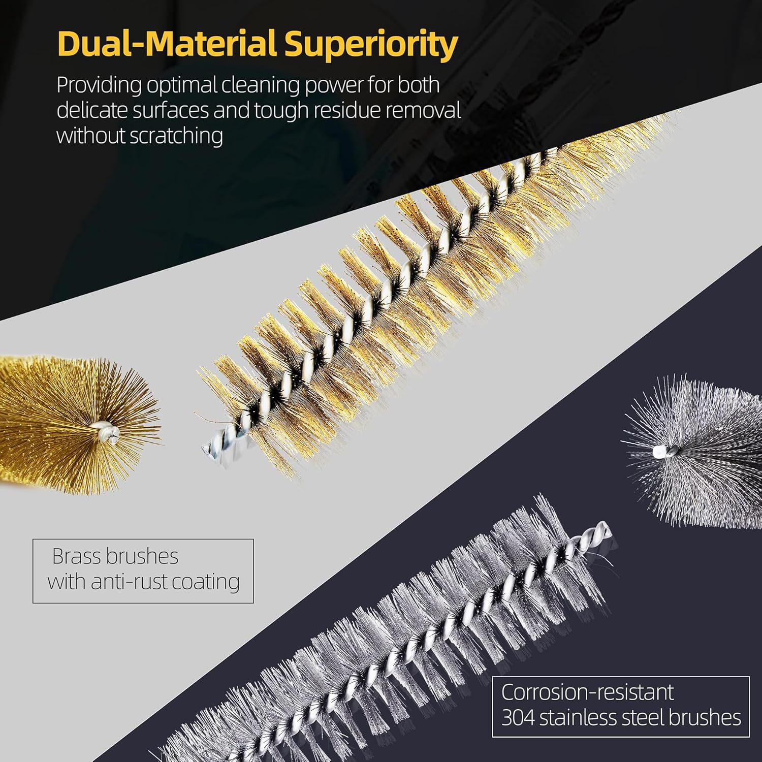 16Pcs Stainless Steel & Brass Wire Tube Brushes Bottle Brush Set,12" Long Wire Bore Brushes for Deep Cleaning Pipes,Tubes,Narrow Spaces, Engine Parts, Home Brew(1/4"-1" Sizes)