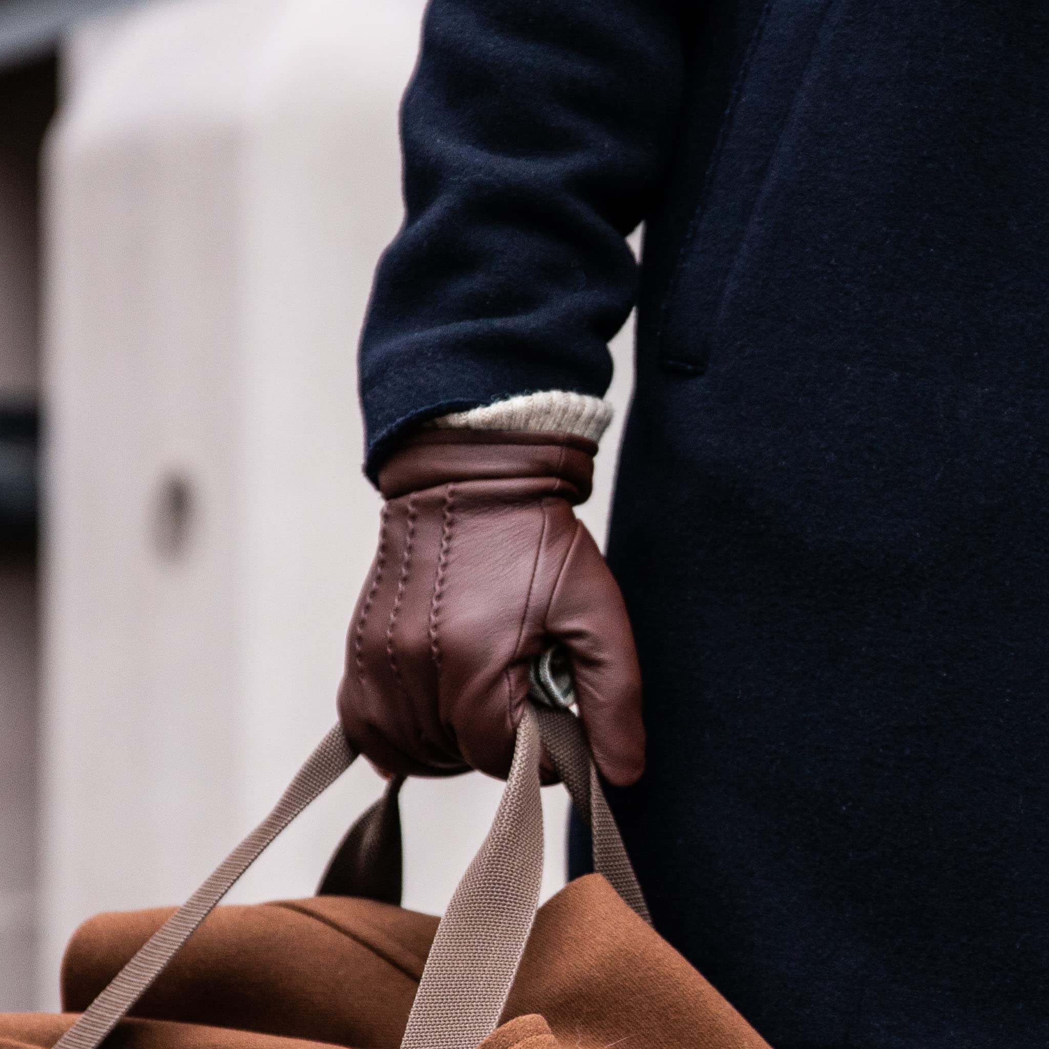 Guanti in pelle di cervo con fodera in cashmere, con scaldamuscoli a maglia, guanti da uomo in pelle di cervo, foderati caldi, colore nero, marrone