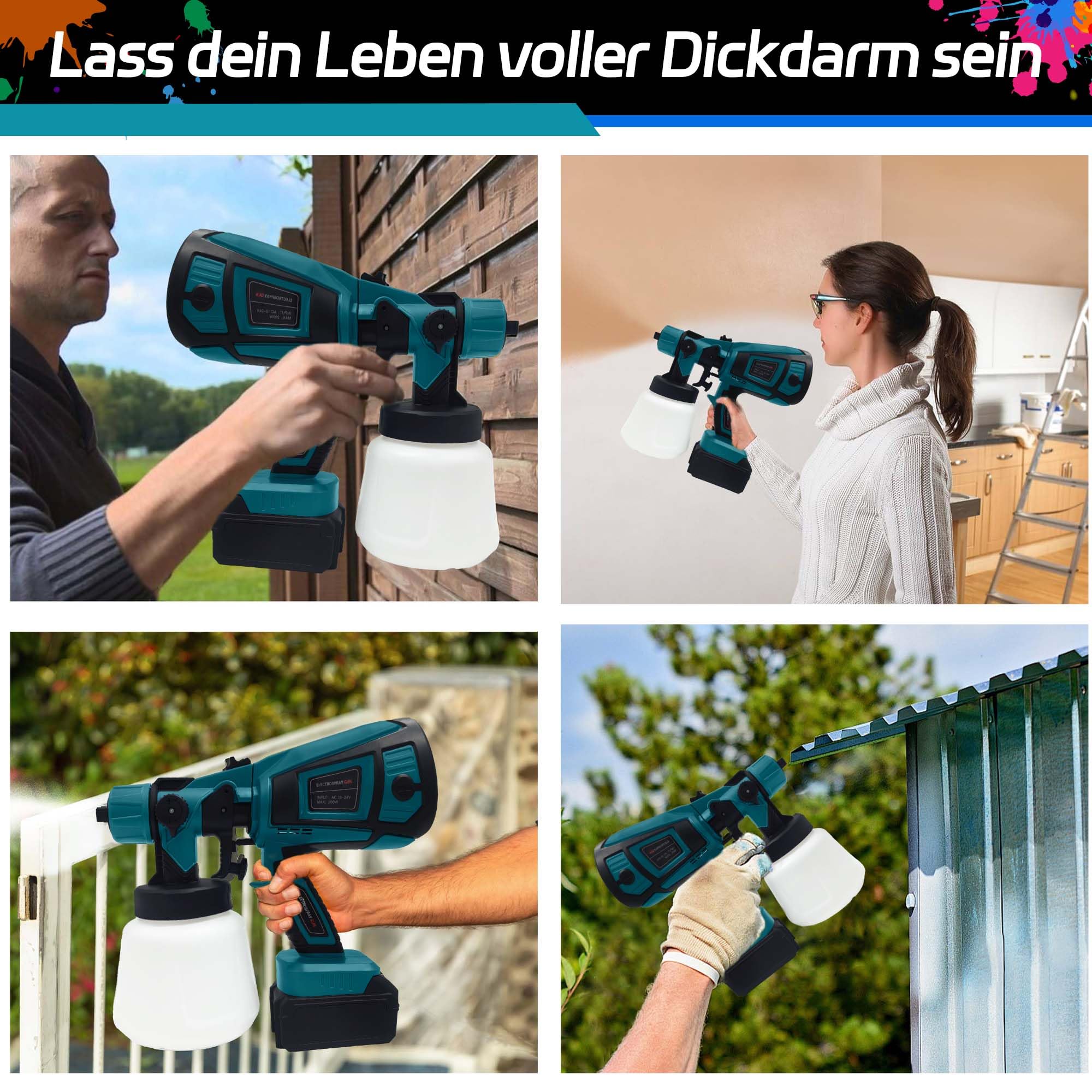 Kabelloses Farbspritzgerät, kompatibel mit Makita 18-V-Akku, HVLP-Spritzpistole mit 3 Kupferdüsen. 600-W-Farbpistole zum Streichen von Häusern/Innenräumen und im Außenbereich. (Nur Werkzeuge)