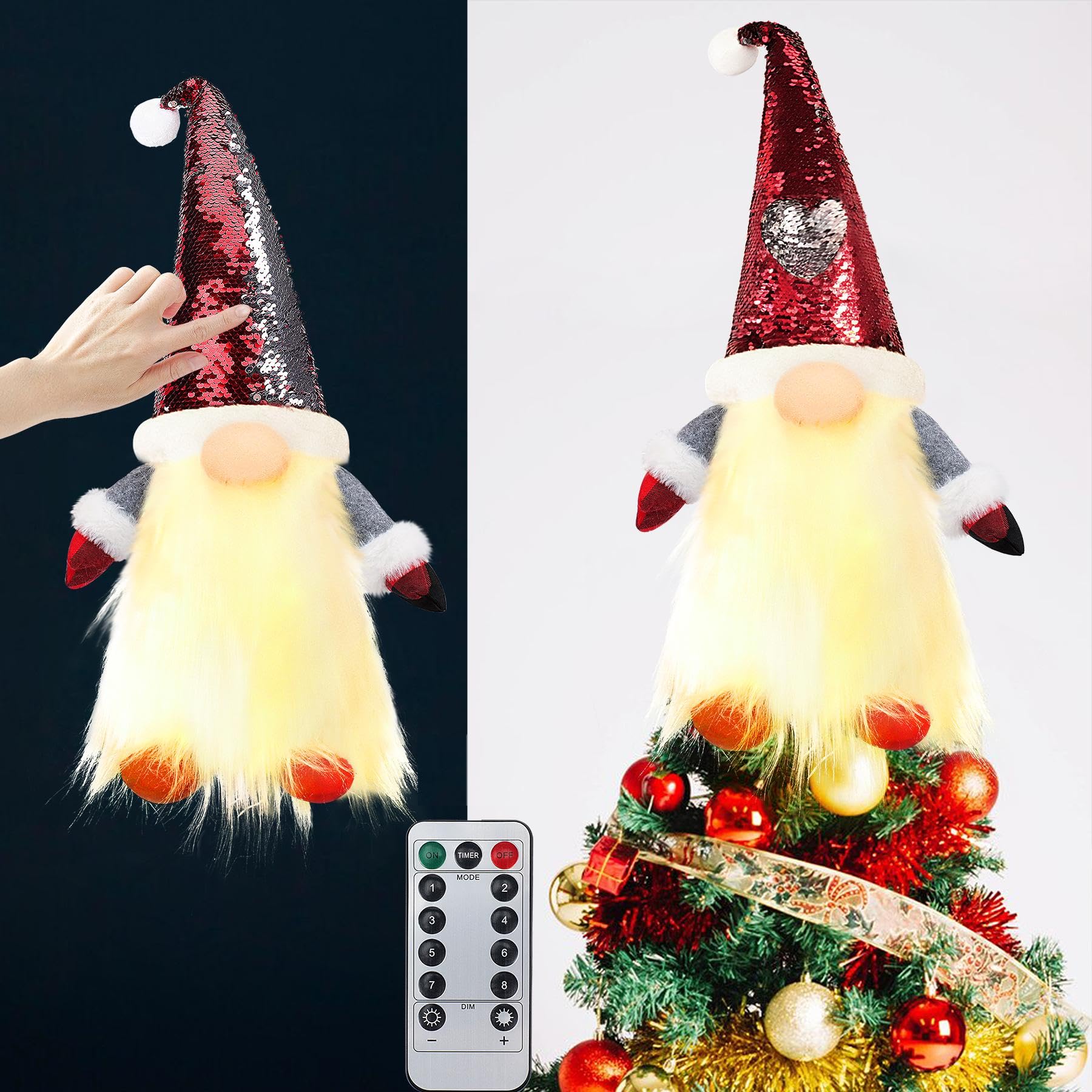 Gnome Christmas Tree Topper with Timer Lights, 21
