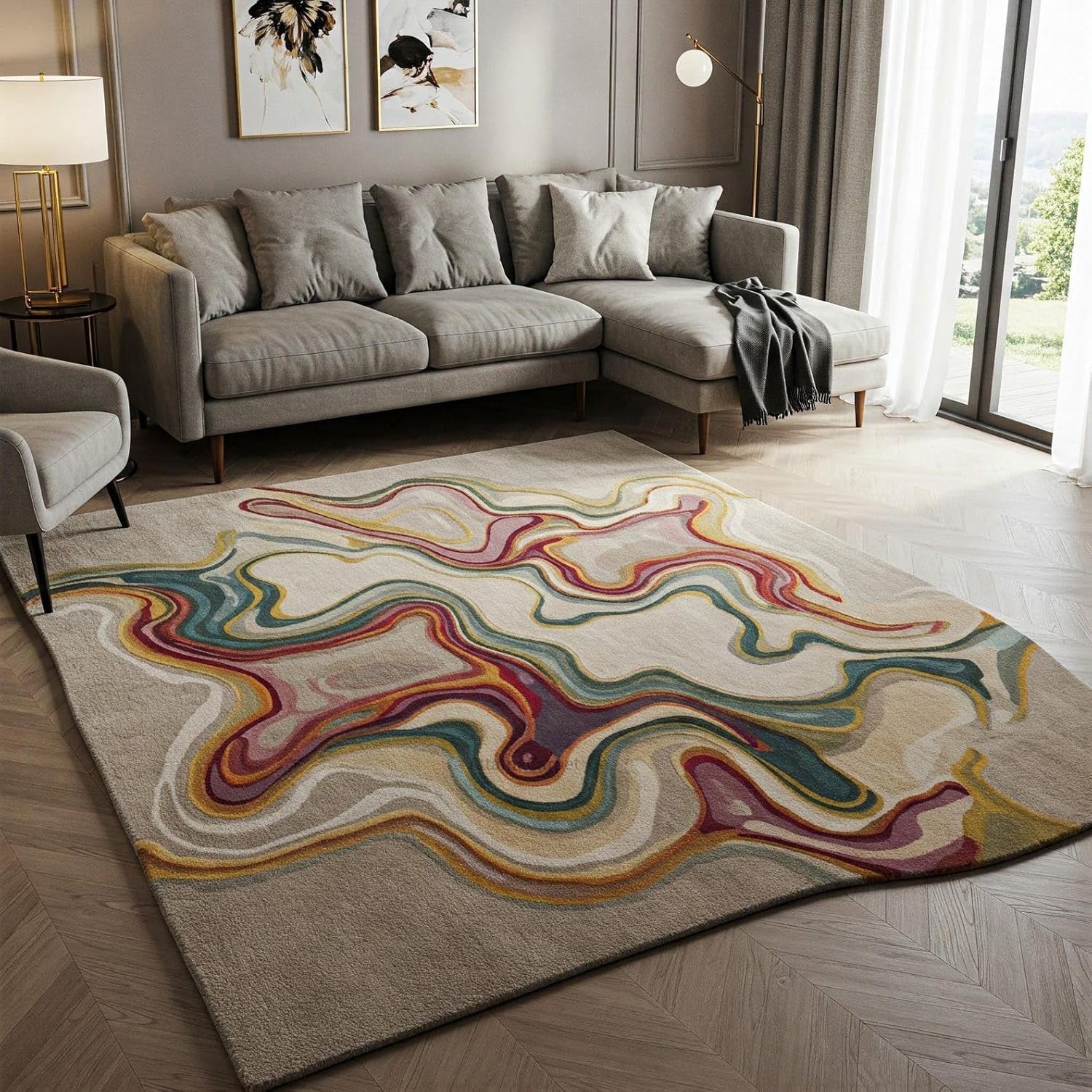 Rugs for livingroom Bedroom Hall 6x9 feet Size Irregular Shape Abstract Pattern High Low Soft Pile Handmade Quality Antiskid Antislip Backing Soft Newzealand Wool..