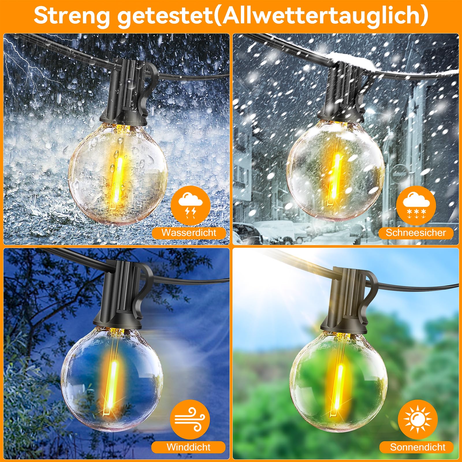 LED Lichterkette Außen Strom mit Fernbedienung, 60M Warmweiß | Dimmbar, Timer, 3 Helligkeitsmodi, IP44 Wetterfest. Outdoor Lichterkette für Garten Terrasse Balkon Hochzeiten Partys