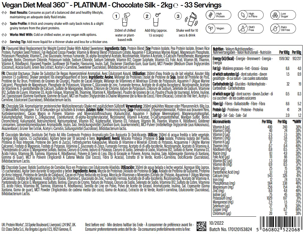 Protein Works | Vegan Diet Meal 360 - Platinum, Chocolate Silk, 2kg