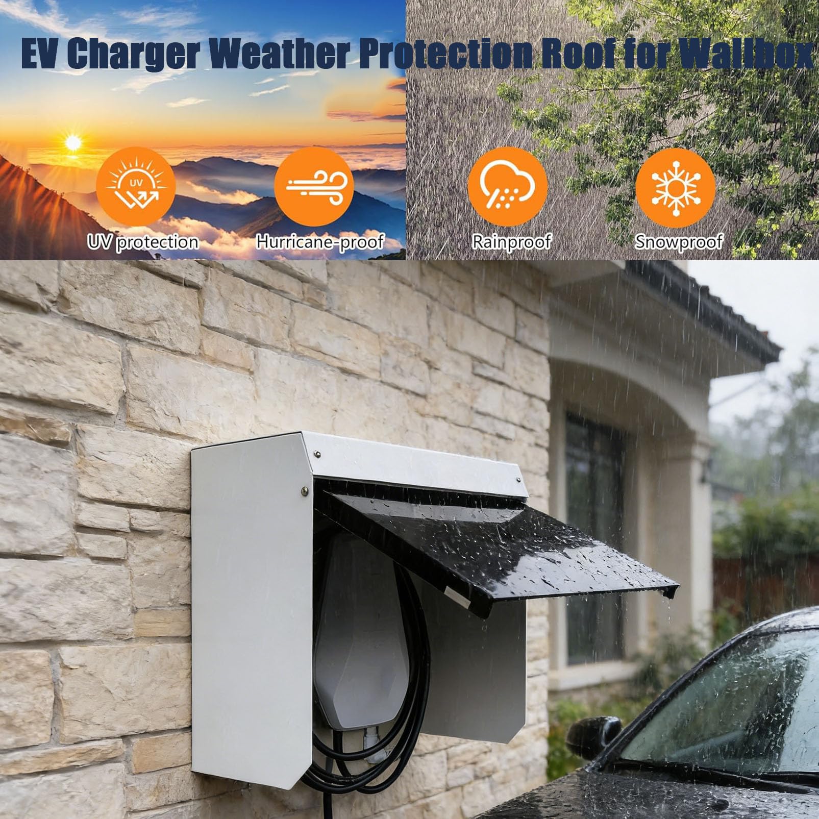 Genérico Cubierta para Wallbox Universal de Coche Eléctrico, Protección para Estación de Carga EV en Acero Galvanizado de Alta Resistencia, Carcasa Impermeable con Puerta de Acrílico Magnético