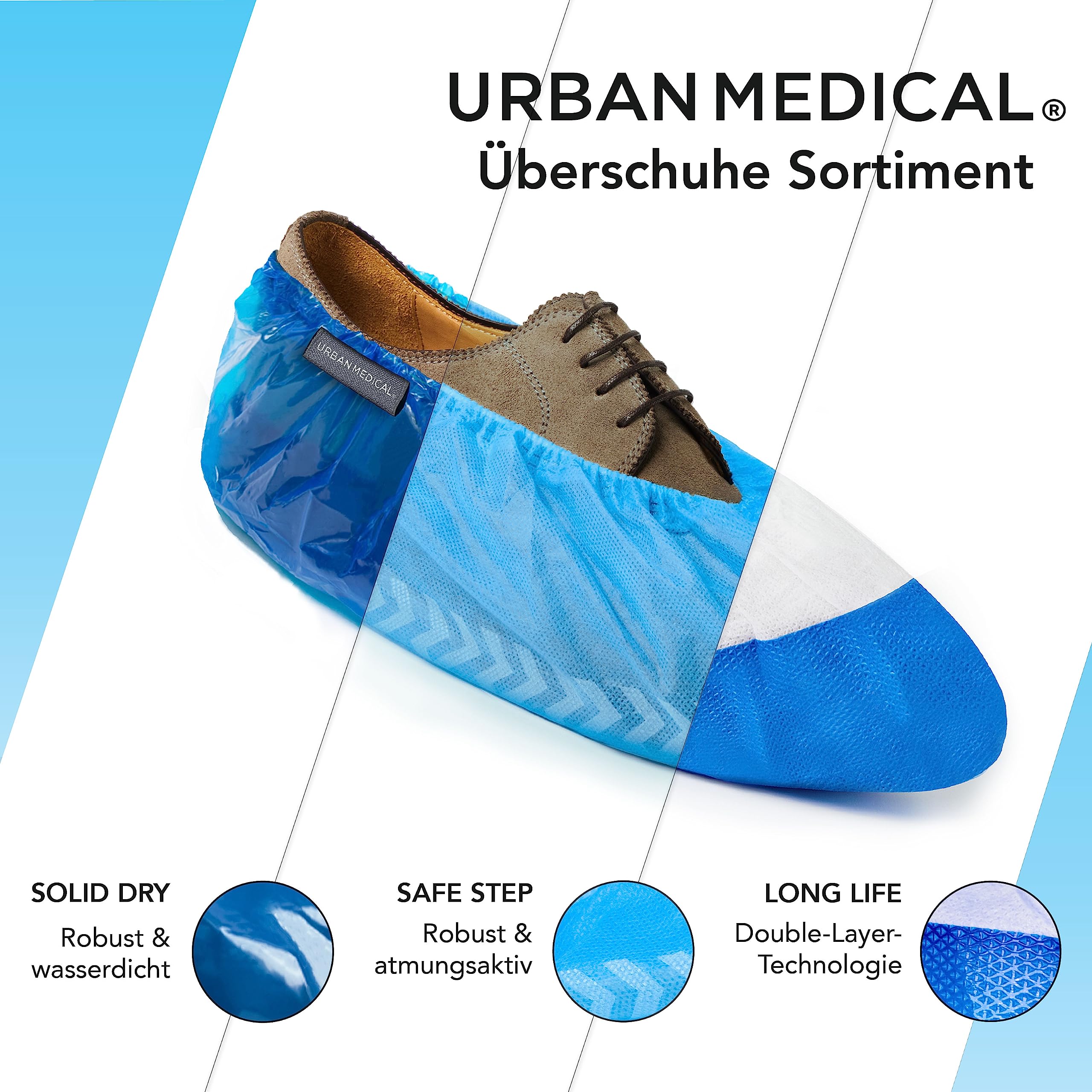 100x Extra starke 12g Einweg/Mehrweg Schuhüberzieher mit rutschfester Sohle - LONG LIFE - Wasserdicht & reißfest - Überschuhe für In- und Outdoor - ONESIZE