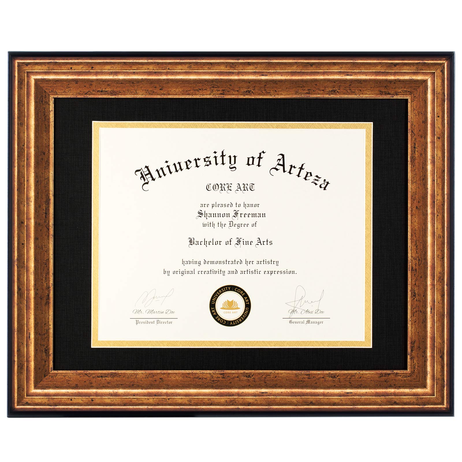 Buy CORE ART Gold Diploma Frames 8x10 with Black Mat or 11x14 without