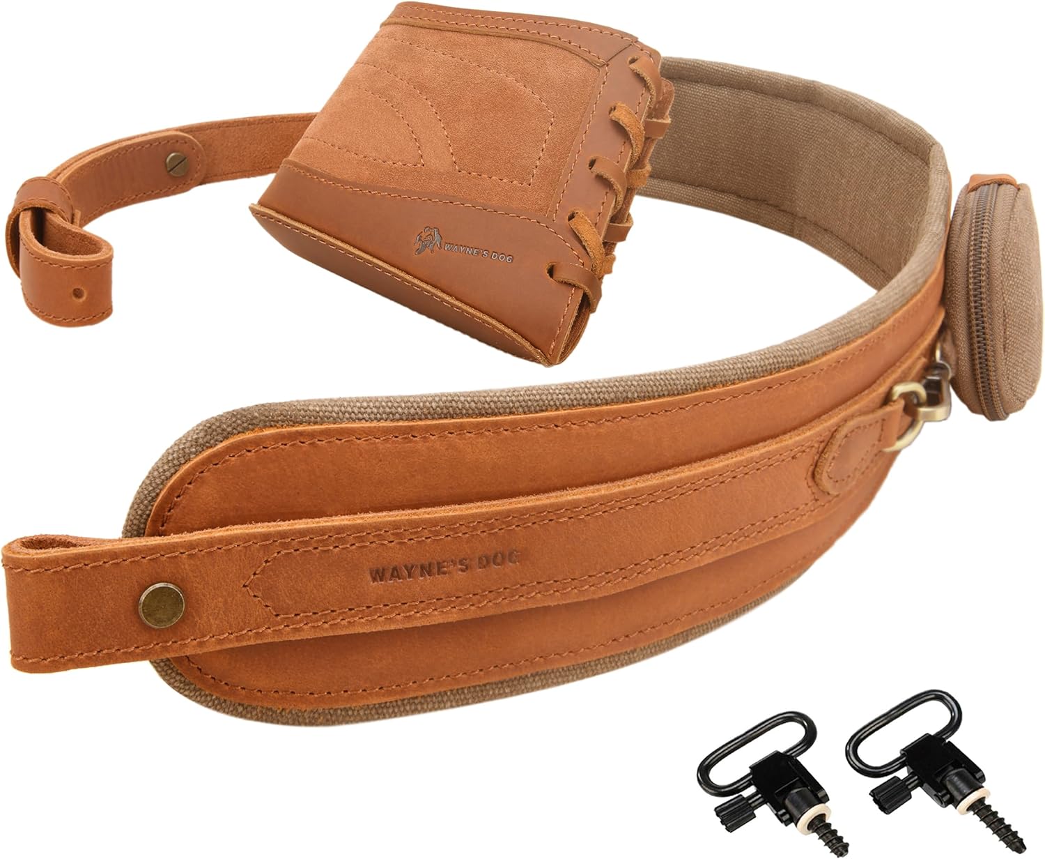 Handmade Leather Shotgun Recoil Pad with Gun Strap and Swivels in Brown