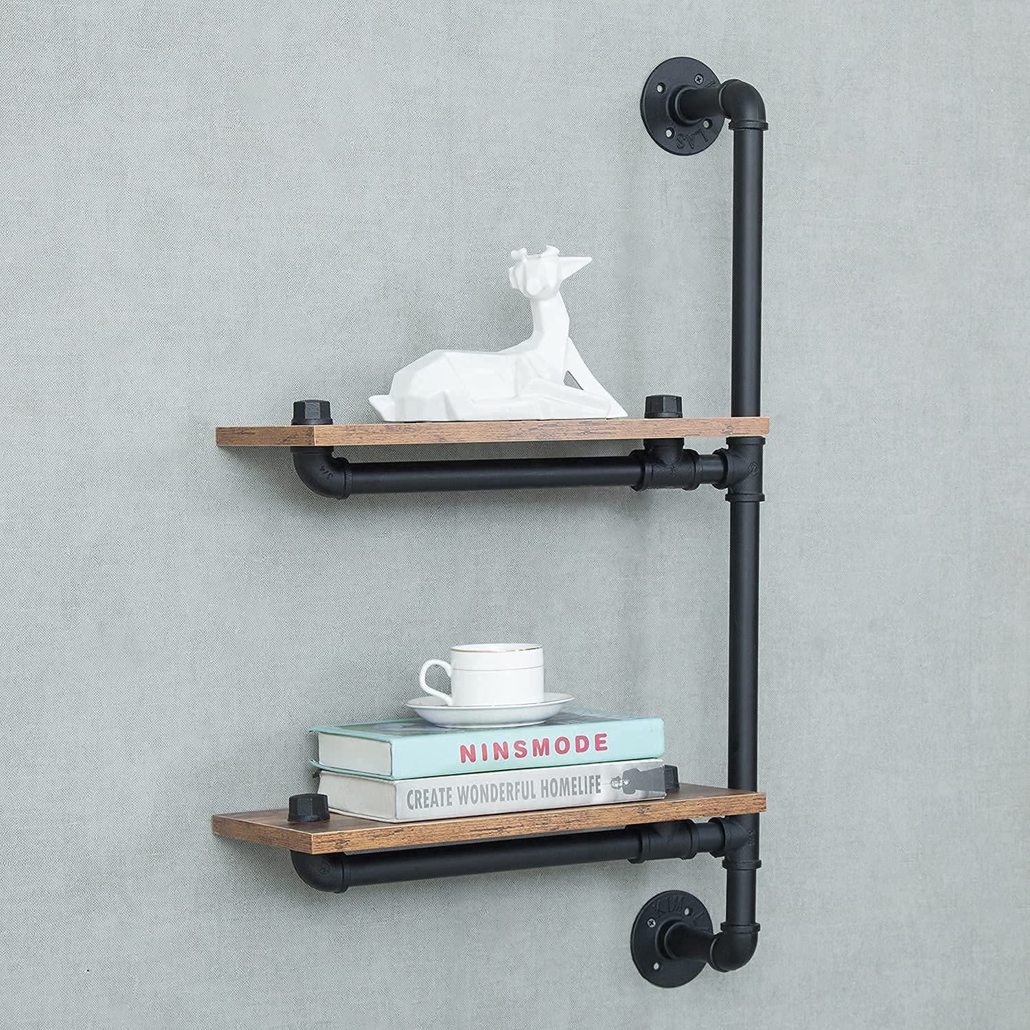 Industrial Pipe Shelving, Rustic Floating Shelves Wall Mounted Bookcase Corner Shelf for Bathroom Kitchen Coffee Bar Wall Decor(B)