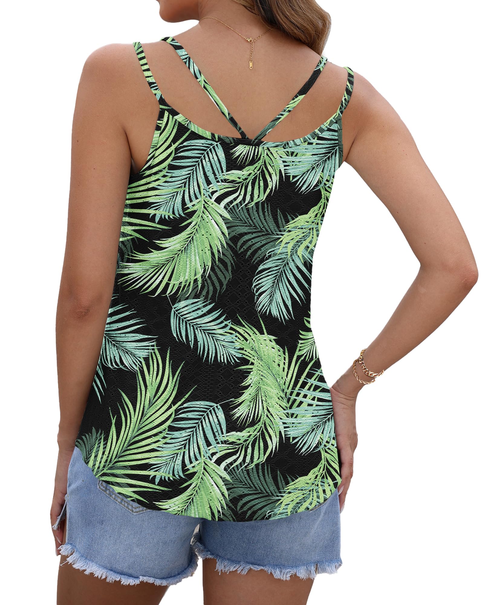 WNEEDU Damski tank top, na lato, spaghetti Cami, bez rękawów, okrągły dekolt, bluzka